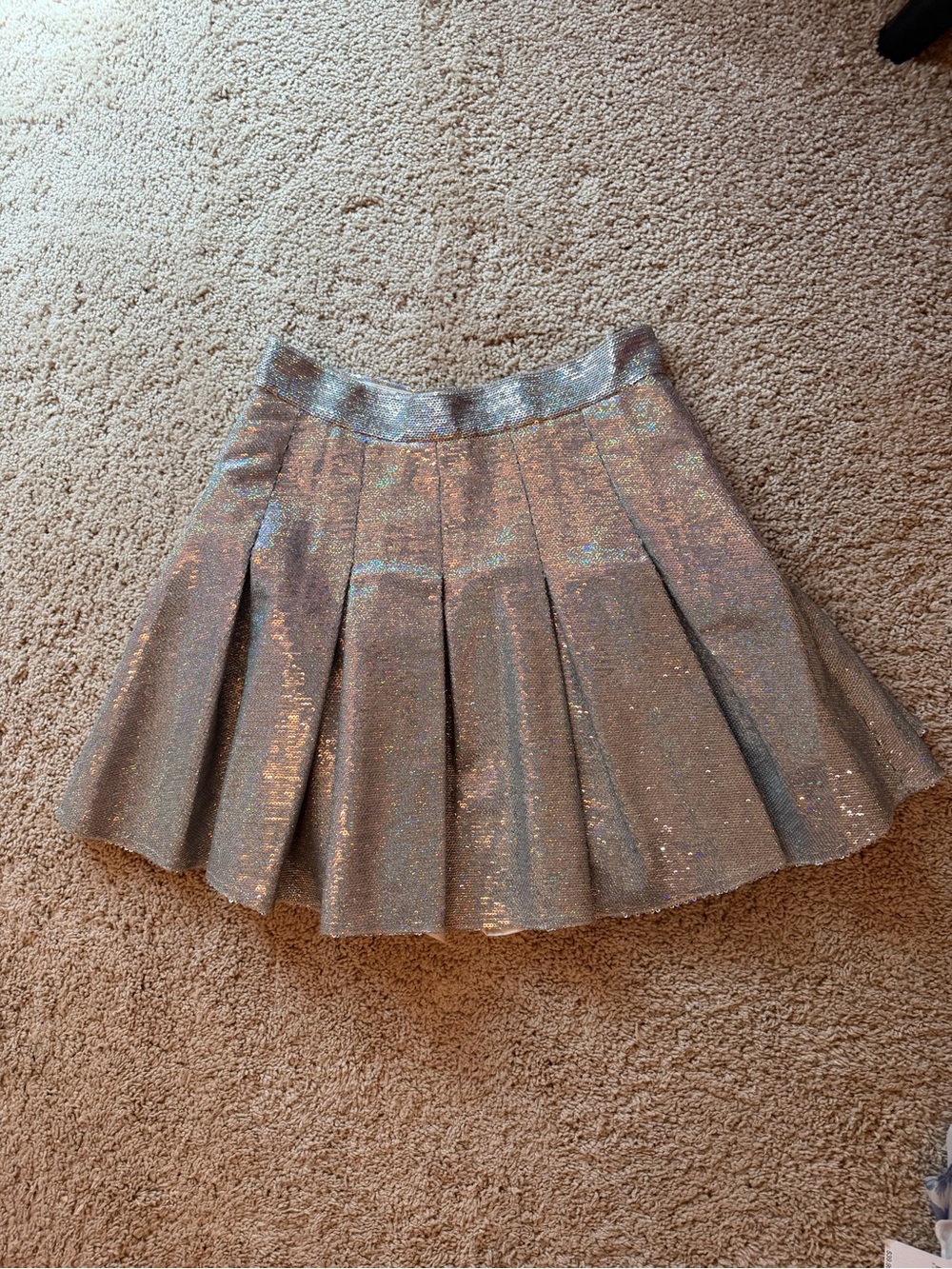 QUEEN OF SPARKLES Silver Sequin Pleated Skirt